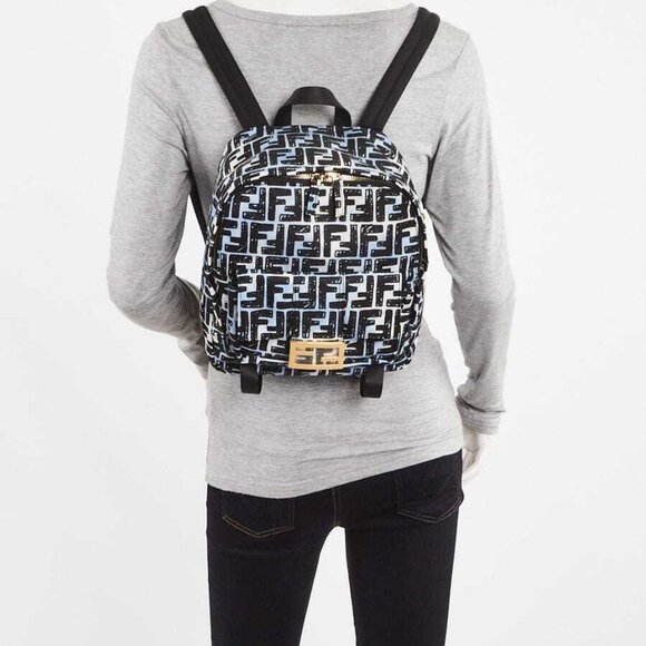 Fendi Blue/Black FF Nylon Small Joshua Backpack Bag - 8BZ048 - Picture 4 of 11